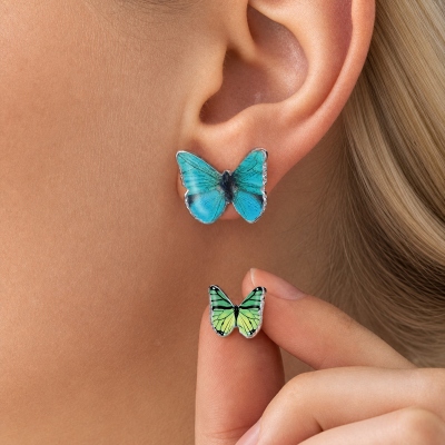 Personalized 3D Birth Butterfly Stud Earrings, Sterling Silver 925 Dainty Earrings, Birthday/Mother's Day/Wedding Gifts for Her/Wife/Mom/Bridesmaids