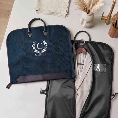 Custom Monogram Suit Garment Bag, Oxford Cloth Garment Bag with Leather Handle, Durable Travel Accessory, Wedding/Anniversary Gift for Groomsmen