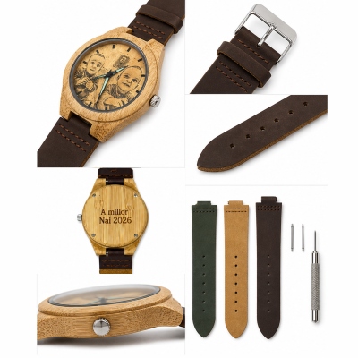 Customized Picture-Embedded Bamboo Wood Watch for Men and Women