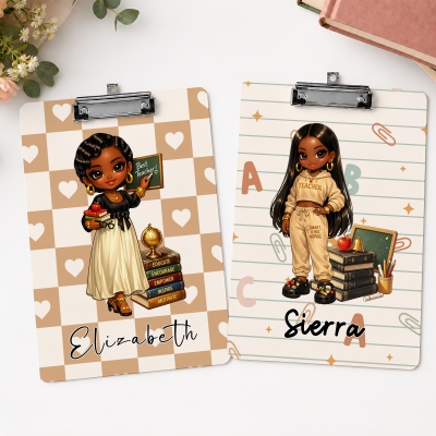 Custom Name Black Woman Teacher Clipboard, Acrylic Waterproof Hardboard with Metal Clip, School Supplies, Back to School Gift for Teachers/Educators