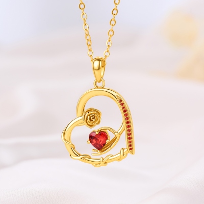 Personalized Rose Heart Necklace with Birthstones, Dainty Women’s Jewelry, Birthday/Mother’s Day/Anniversary Gift for Her/Mom/Wife/Best Friend