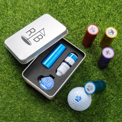 Personalized Name/Monogram Golf Ball Stamp & Magnetic Hat Clip Set with Box, Golf Accessories, Birthday/Anniversary Gift for Golf Lovers/Players
