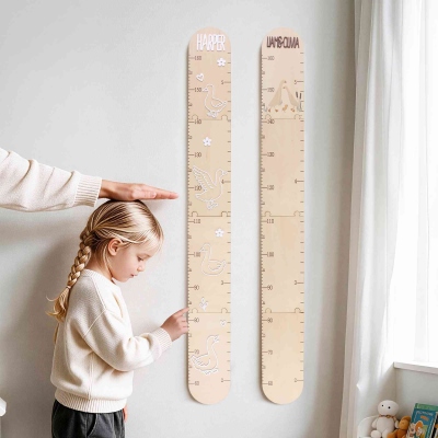 Personalized Farmhouse Nursery Growth Chart with Name, Goose Artwork Wooden Wall Ruler, Room Decor, Baby Shower/Birthday Gift for Newborns/Kids