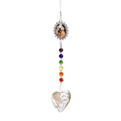 Personalized Rainbow Bridge Pet Loss Suncatcher, Paw Print Suncatcher, Heart Suncatcher with Glass Beads, Pet Memorial Gift, Gift for Pet Lovers