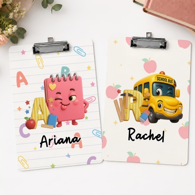 Personalized Name School Theme Cartoon Character Alphabet Acrylic Clipboard, Classroom Office Supplies, Appreciation/Back to School Gift for Teachers