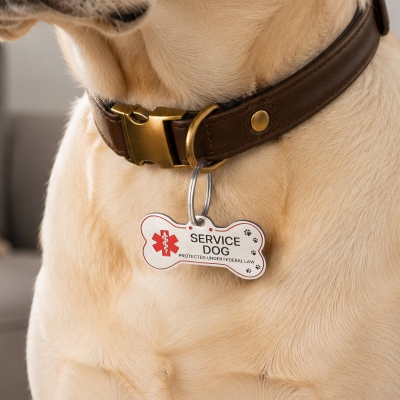 Personalized Engraved Bone Shape ESA/Service Dog ID Tag, Stainless Steel Pet Tag, Outdoor Training Use, Birthday Gift for Pet Parents/Owners