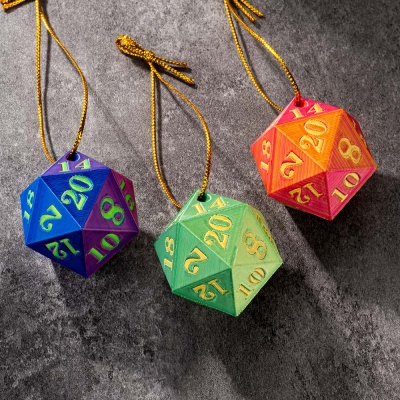 Personalized D20 Dice Christmas Ornament, Holographic DnD Hanging Christmas Tree Decoration, Christmas Decorations Gifts