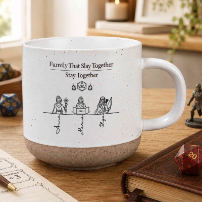 Personalized DND Family Group Mug, Custom Character Silhouettes & Player Names Ceramic Coffee Cup, DND Family Keepsake Gift