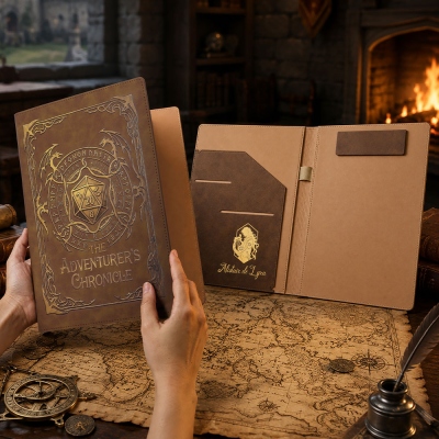 Personalized DND PU‑Leather Character Sheet Padfolio Clipboard, Custom‑Engraved RPG Class Emblem & Character Name, A4 Size RPG Accessory Folder