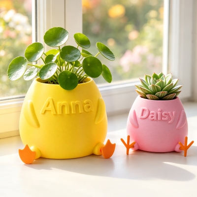 Custom Name 3D Printed Planter with Duck Feet/Chicken Feet, Succulent Flower Plant Pot, Farmhouse Decor, Housewarming/Birthday Gift for Plant Lovers