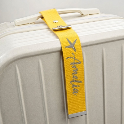 Personalisierter Gepäckgurt mit Glitzernamen im Flugzeugdesign, mehrfarbiger Druckknopfanhänger für Koffer, Geburtstags-/Jubiläumsgeschenk für Reiseliebhaber