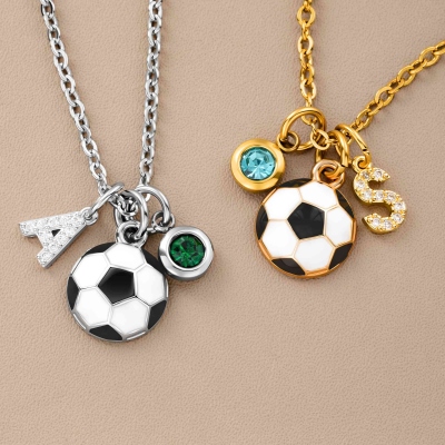 Personalized Soccer Charm Necklace with Initial and Birthstone, Dainty Sport Jewelry, Birthday/Game Day Gift for Soccer Players/Coaches/Teams