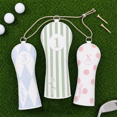 Personalized Golf Club Headcovers With Interchangeable ID Patches, Anti-Loss Adjustable Drawstring, Stripes, Argyle, Polka Dots Designs, Golf Enthusiasts, Birthday, Christmas Gifts