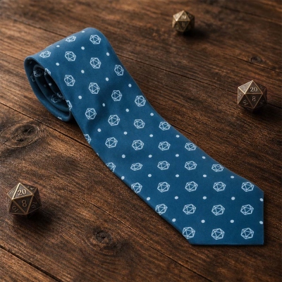 Novelty DND D20 Polyhedral Dice Necktie with Gift Box, Dungeon Master RPG Accessory Tie, Unique Geek Gift for Weddings, Parties and Office Wear