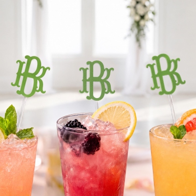 Personalized Monogram Acrylic Cocktail Stirrers with Letters/Numbers, Multicolor Party Drink Decors, Anniversary/Wedding Gifts for Couple/Newlyweds
