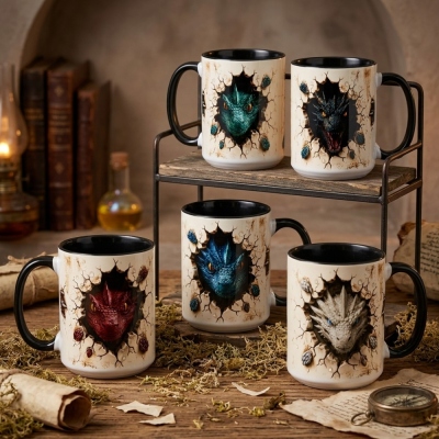 3D Print Break‑Through‑Wall Dragon Ceramic Mug, 11oz & 15oz Tabletop Gaming Two‑Tone Coffee Cup, Fantasy Geek Gift for Dragon Lovers