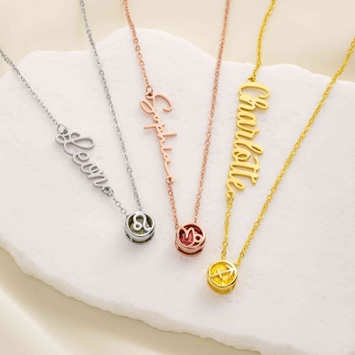 Handmade Zodiac Necklace, Mother's Day Gift for Her, Unique Birthday Gift with Pisces Charm, March Birthday Necklace with Custom Name Zodiac