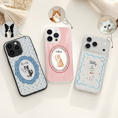 Personalized Watercolor Pet Portrait Vintage Frame Phone Case with Name, TPU Phone Case for iPhone, Daily Use/Memorial/Birthday Gift for Pet Lovers