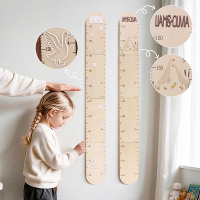 Toise murale en bois personnalisée style ferme avec prénom et motif oie, décoration de chambre d'enfant, cadeau de naissance/anniversaire pour nouveau-nés/enfants