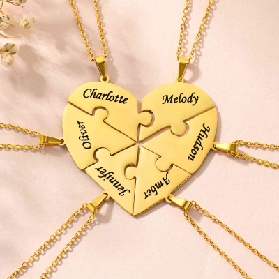 Personalized 2-8 Puzzles Heart Necklaces with Names, Dainty Family Jewelry, Birthday/Anniversary/Mother's Day Gifts for Mom/Grandma/Sisters/Family