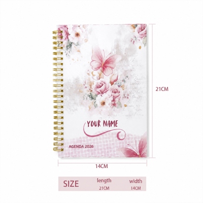 Personalized 2026-2028 Floral Butterfly Planner with Name, A5 Spiral Daily Agenda Calendar Planner, Birthday/Graduation Gift for Women/Family/Friends