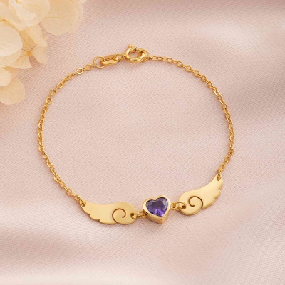 Personalisiertes Herz-Geburtsstein-Armband mit Engelsflügeln, zierliches Schmuckstück aus 925er Sterlingsilber zur Erinnerung an Haustiere, Geburtstags-/Beileidsgeschenk zum Verlust von Angehörigen