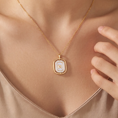 Personalized Initial Pave Birthstones Pearl Necklace with Engraving, Dainty Letter Pendant Necklace, Birthday/Anniversary Gift for Her/Mom/Women