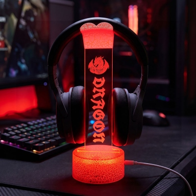 Personalized DND Classes RGB Headphone Stand Night Light with 7/16 Color Remote, Laser Engraved Acrylic LED Headset Holder, DND Desktop Decor Gift
