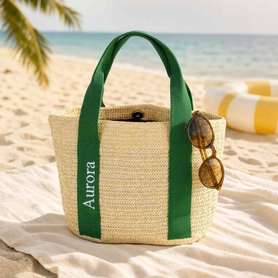 Custom Name Straw Beach Tote Bag, Summer Vacation/Pool Party Handbag, Bachelorette Beach Party Favor, Bridal Shower/Wedding Gift for Her/Bridesmaid