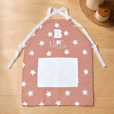 Personalized Embroidered Name Checkered Apron, Kids/Adult Baking Smock Apron with Pocket, Kitchen Supply, Easter/Birthday Gift for Kids/Family/Hostess