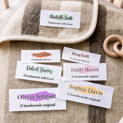 Custom Name Rectangular Watercolor Iron-on Labels (Set of 15), Cotton Sewing Appliques, Handmade Name Tags, Birthday Gifts for Knitters/Sewing Lovers