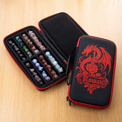 Personalized DND Dice Case with Removable Rolling Dice Tray, Custom Name RPG Dice Storage Box, Large Capacity Portable Hard Dice Holder for DND Player