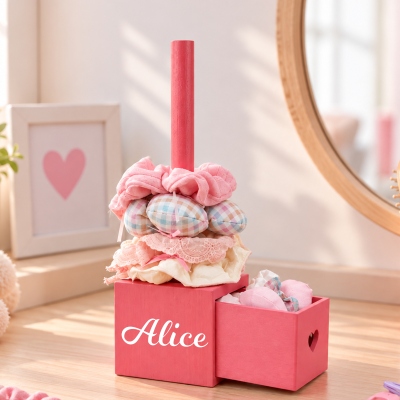 Personalized Hair Scrunchie Holder with Name, Wooden Hair Accessory Organizer with Storage Drawer, Room Decor, Birthday Gift for Girls/Kids/Friends