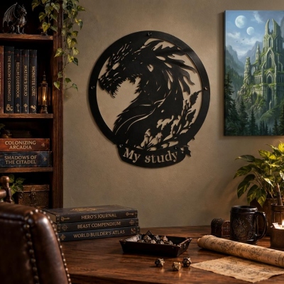 Medieval Fantasy Gothic Dragon Metal Wall Hanging Art, Custom Mythical Dragon Metal Wall Decor, Gaming Room & Reading Nook Wall Sculpture, Dragon Gift