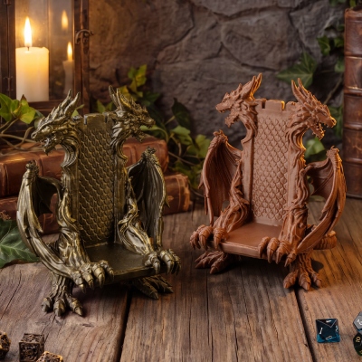 3D Printed Dual Headed Dragon Phone Stand, Gothic Fantasy Dragon Cell Phone Holder, Vintage Dragon Statue Desk Decor & Accessory, Dragon Gifts