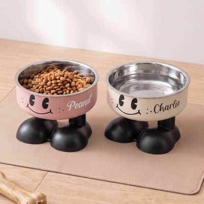 Custom Cartoon Elevated Pet Bowl with Name, Dog/Cat Food & Water Feeder Holder, Raised Neck Protection, Birthday Gift for Pet Lovers/Owners/Friends