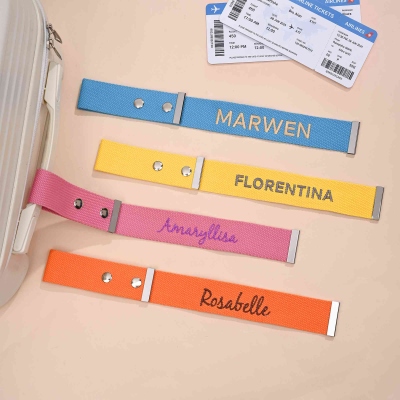 Personalized Embroidered Luggage Tag with Name, Multicolor Snap Button Tag for Suitcase, Travel Accessory, Birthday/Anniversary Gift for Travel Lovers