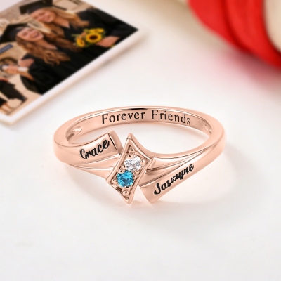 Personalized Engraved 2-4 Birthstones Graduation Ring, Sterling Silver 925 Dainty Friendship Jewelry, Birthday/Graduation Gift for Graduates/Friends