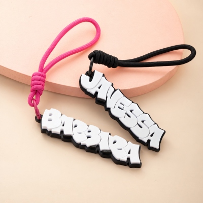 Personalized 3D Printed Graffiti Name Paracord Keychain, Multicolor Name Tag, Backpack Accessory, Birthday/Back to School Gift for Kids/Students