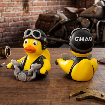 Personalized Name 3D Printed Biker Motorcycle Duck Figurine with Helmet, Funny Motorbike Duck Collectible, Desk Decor, Birthday Gift for Riders/Bikers