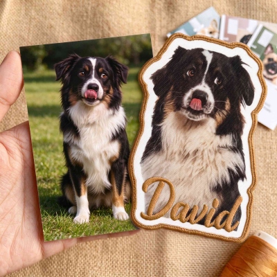 Personalized Pet Name & Portrait Patch, Embroidered Dog or Cat Photo Patch, DIY Decoration, Birthday/Anniversary/Memorial Gift for Pet Lovers/Owners
