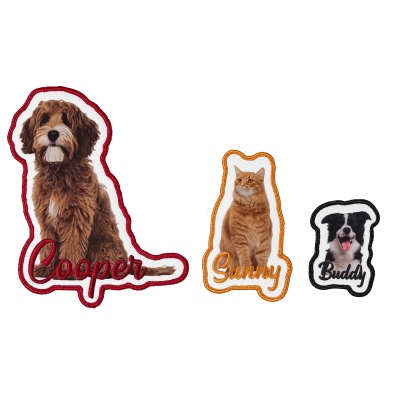 ペットの名前と肖像を刺繍したパーソナライズパッチ、犬や猫の写真入り刺繍パッチ、DIYデコレーション、ペット愛好家や飼い主への誕生日/記念日/追悼ギフト