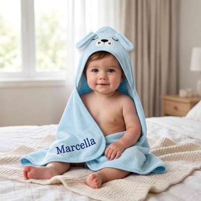 Personalized Name Embroidered Cute Animal Hooded Bath Towel, Soft Pool Bath Essential, Baby Shower/Birthday Gift for Newborns/Kids