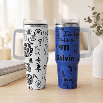 Custom Name Emergency Services 20oz Skinny Tumbler/40oz Tumbler, Stainless Steel Travel Mug with Straw, Retirement/Birthday Gift for 911 Dispatchers