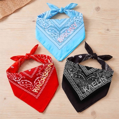 Personalized 3D Cord Embroidery Monogram Cotton Bandana, Multi Color Vintage Western Boho Hair Accessory, Birthday Gift for Dog Owners/Friends/Girls