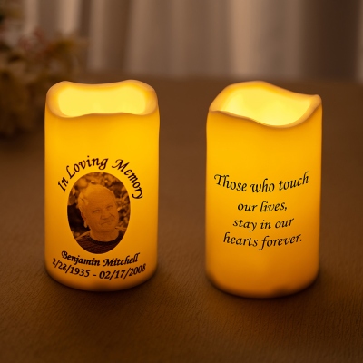 Personalized Portrait Photo Flameless LED Candle with Name and Date Sympathy Memorial Gift for Loss of Loved One