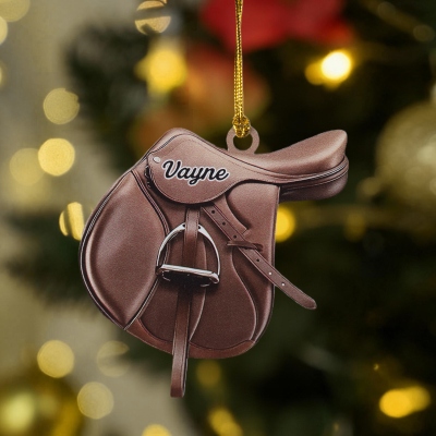 Personalized 3D Effect Horse Saddle Christmas Ornament with Name, Acrylic Holiday Tree Hanging Decor, Christmas Gift for Horse Lovers/Equestrians