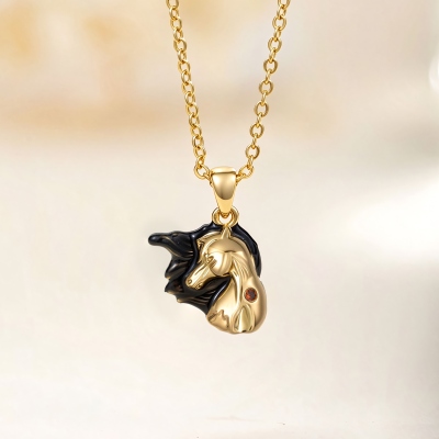 Personalized Birthstone Black Mane Horse Head Necklace, Sterling Silver 925 Dainty Horse Jewelry, Birthday/Memorial Gift for Horse Lovers/Equestrians