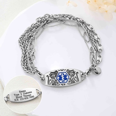Personalized Engraved Star of Life Medical Alert Bracelet, Medical ID Emergency Contact Bracelet, Birthday Gift for Family/Friends/Patients