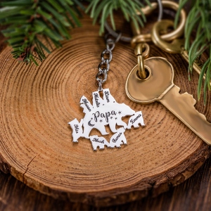 Personalized Papa Bear Keychain for Dad